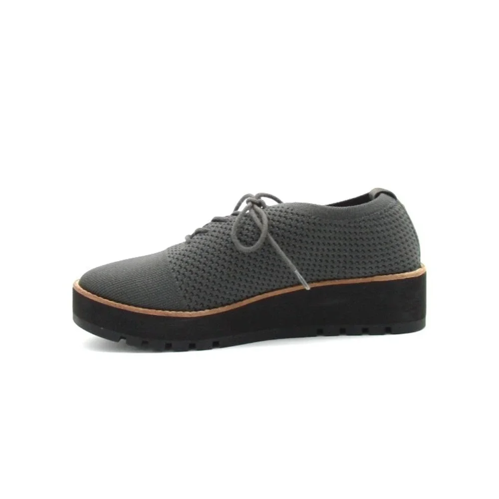 Eileen Fisher Eddy Gray Stretch Knit Platform Oxfords Womens Size 8.5